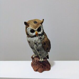 Vintage UCGC Ceramic Owl Figurine 7" Tall Hand-Painted Bisque Porcelain Taiwan